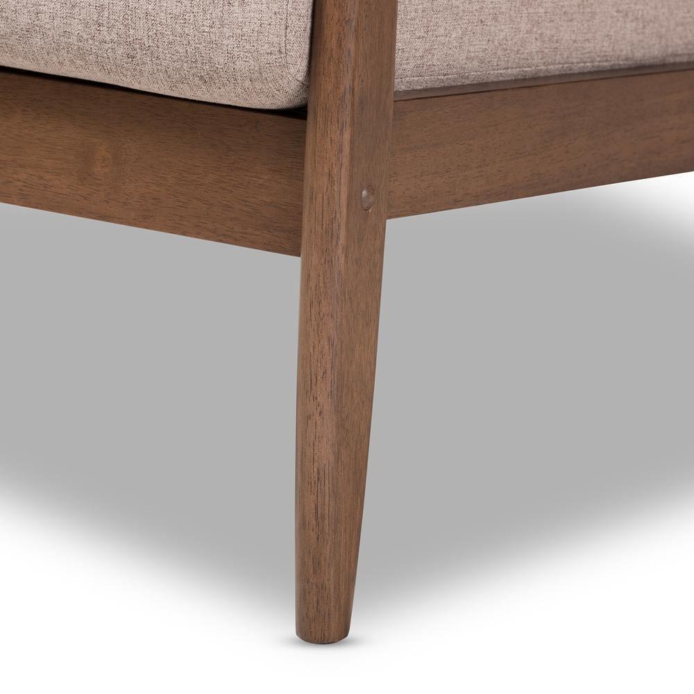 Venza Mid-Century Modern Walnut Wood Light Brown Fabric Upholstered Lounge Chair FredCo