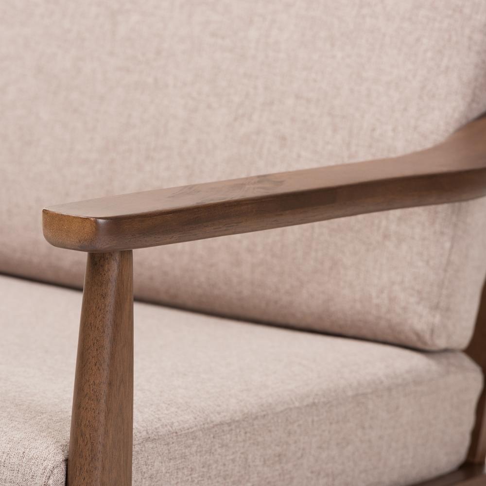 Venza Mid-Century Modern Walnut Wood Light Brown Fabric Upholstered Lounge Chair FredCo