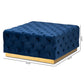 Verene Glam and Luxe Royal Blue Velvet Fabric Upholstered Gold Finished Square Cocktail Ottoman FredCo