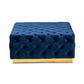 Verene Glam and Luxe Royal Blue Velvet Fabric Upholstered Gold Finished Square Cocktail Ottoman FredCo