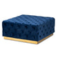 Verene Glam and Luxe Royal Blue Velvet Fabric Upholstered Gold Finished Square Cocktail Ottoman FredCo
