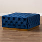 Verene Glam and Luxe Royal Blue Velvet Fabric Upholstered Gold Finished Square Cocktail Ottoman FredCo