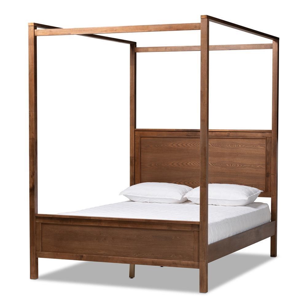 Veronica Modern and Contemporary Walnut Brown Finished Wood King Size Platform Canopy Bed FredCo