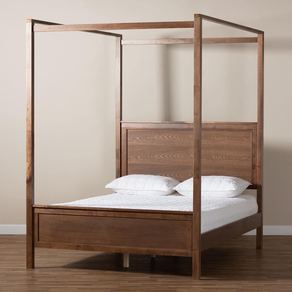 Veronica Modern and Contemporary Walnut Brown Finished Wood King Size Platform Canopy Bed FredCo