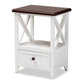 Vesta Modern and Contemporary Two-Tone White and Dark Brown Finished Wood 1-Drawer End table FredCo