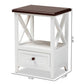 Vesta Modern and Contemporary Two-Tone White and Dark Brown Finished Wood 1-Drawer End table FredCo