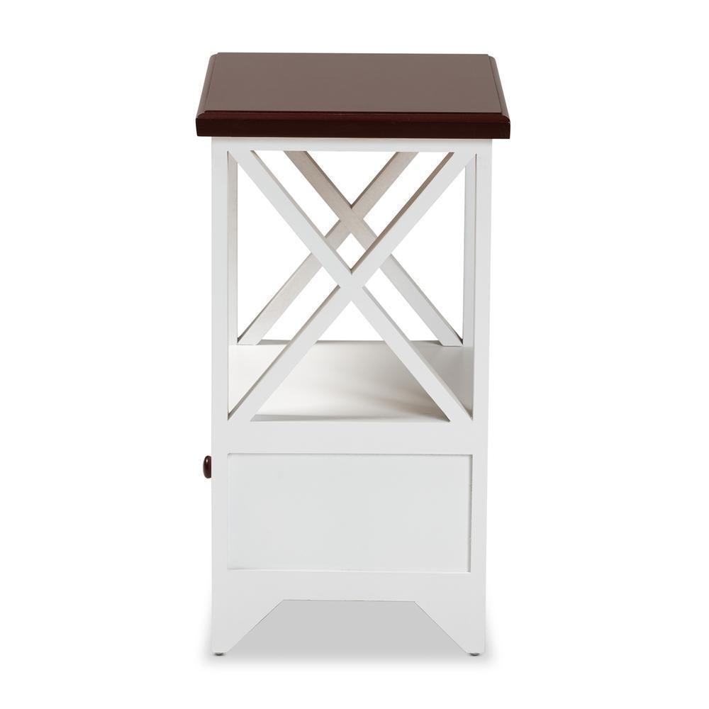 Vesta Modern and Contemporary Two-Tone White and Dark Brown Finished Wood 1-Drawer End table FredCo