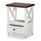 Vesta Modern and Contemporary Two-Tone White and Dark Brown Finished Wood 1-Drawer End table FredCo