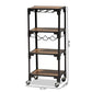 Victor Industrial Rustic Walnut Finished Wood and Black Metal 4-Tier Mobile Wine Cart FredCo