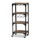 Victor Industrial Rustic Walnut Finished Wood and Black Metal 4-Tier Mobile Wine Cart FredCo