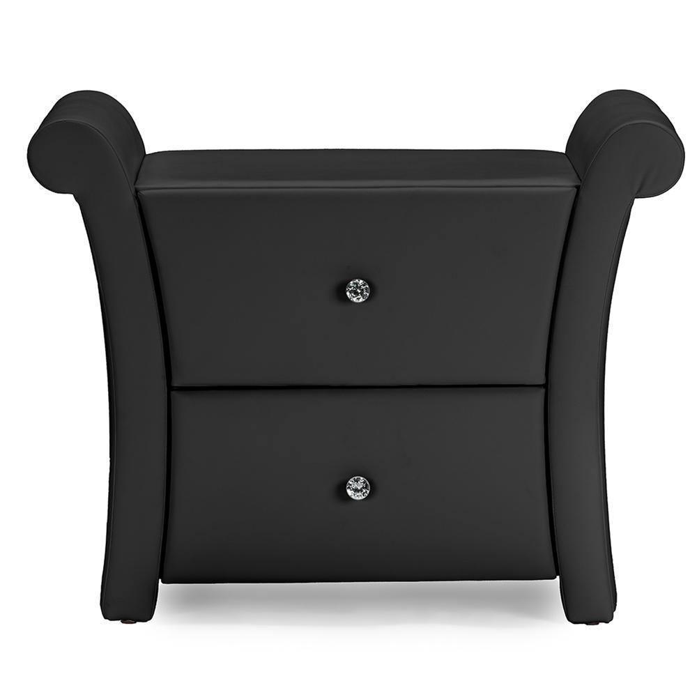 Victoria Matte Black PU Leather 2 Storage Drawers Nightstand Bedside Table FredCo