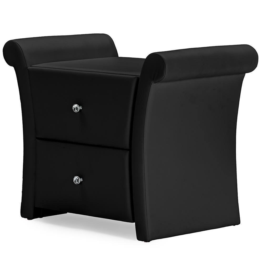 Victoria Matte Black PU Leather 2 Storage Drawers Nightstand Bedside Table FredCo