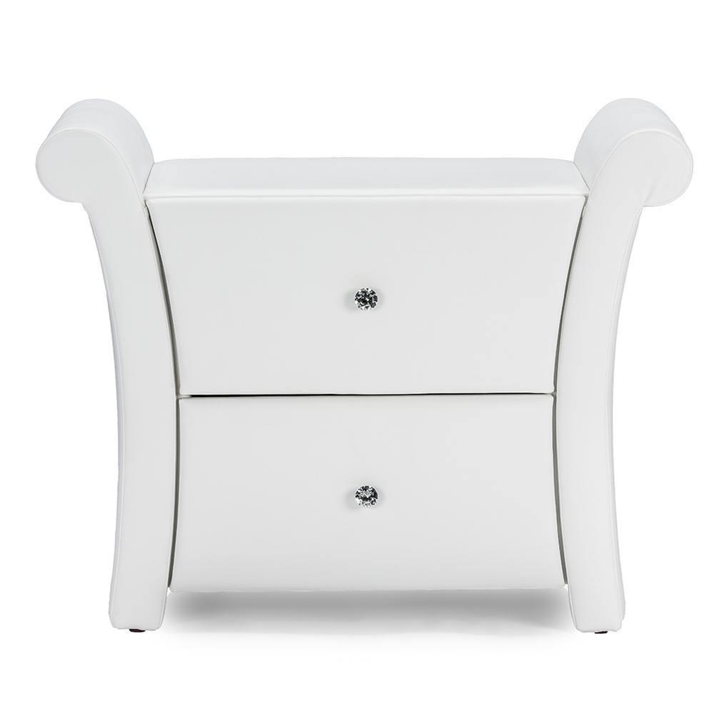 Victoria Matte White PU Leather 2 Storage Drawers Nightstand Bedside Table FredCo