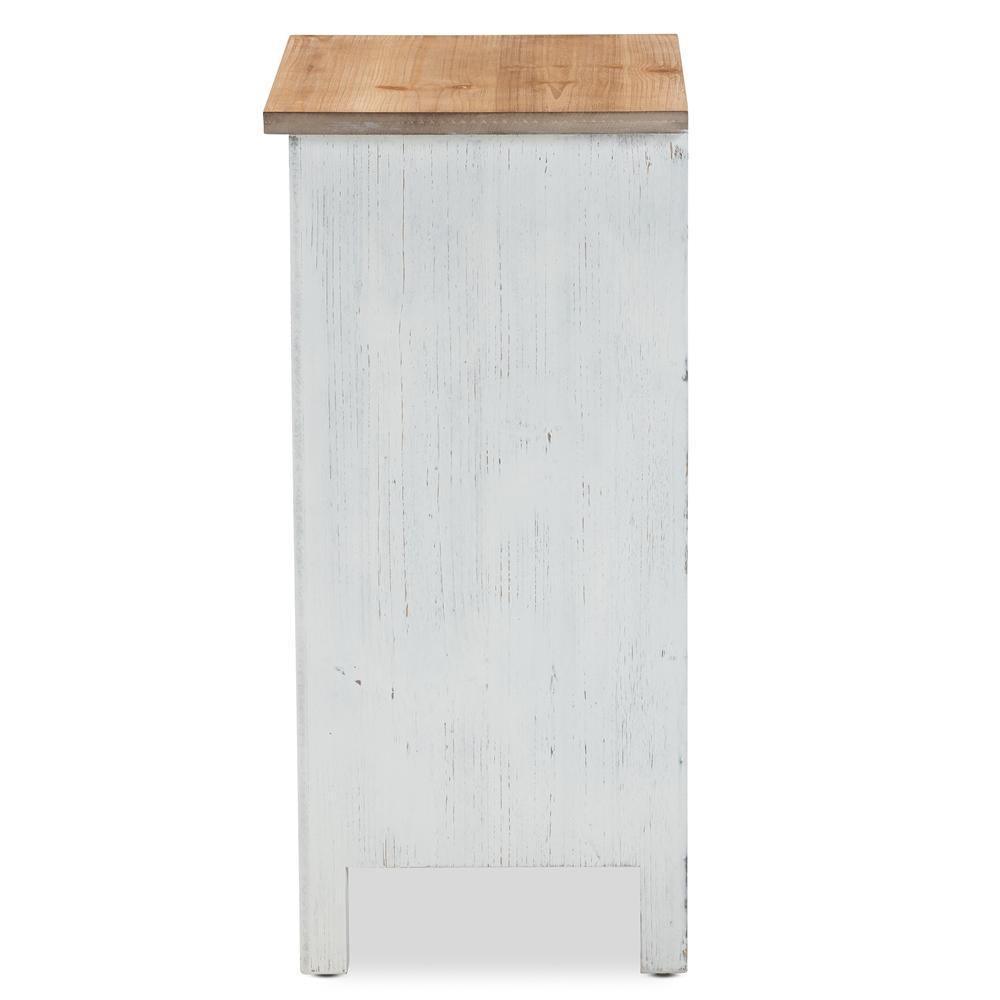 Vincent Rustic Farmhouse and Shabby Chic White and Oak Brown Finished 3-Drawer Wood Storage Cabinet FredCo