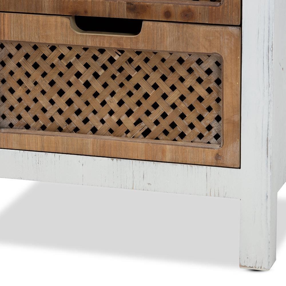 Vincent Rustic Farmhouse and Shabby Chic White and Oak Brown Finished 3-Drawer Wood Storage Cabinet FredCo