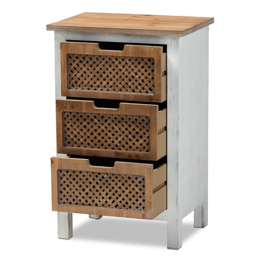 Vincent Rustic Farmhouse and Shabby Chic White and Oak Brown Finished 3-Drawer Wood Storage Cabinet FredCo