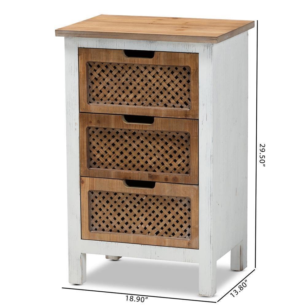 Vincent Rustic Farmhouse and Shabby Chic White and Oak Brown Finished 3-Drawer Wood Storage Cabinet FredCo