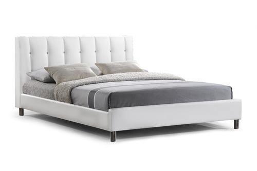 Vino White Modern Bed with Upholstered Headboard - Queen Size FredCo