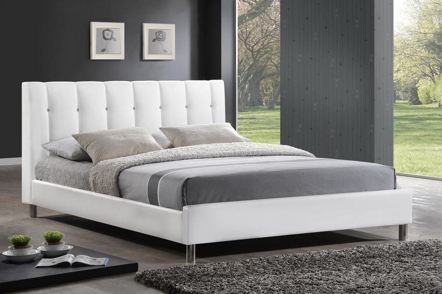 Vino White Modern Bed with Upholstered Headboard - Queen Size FredCo
