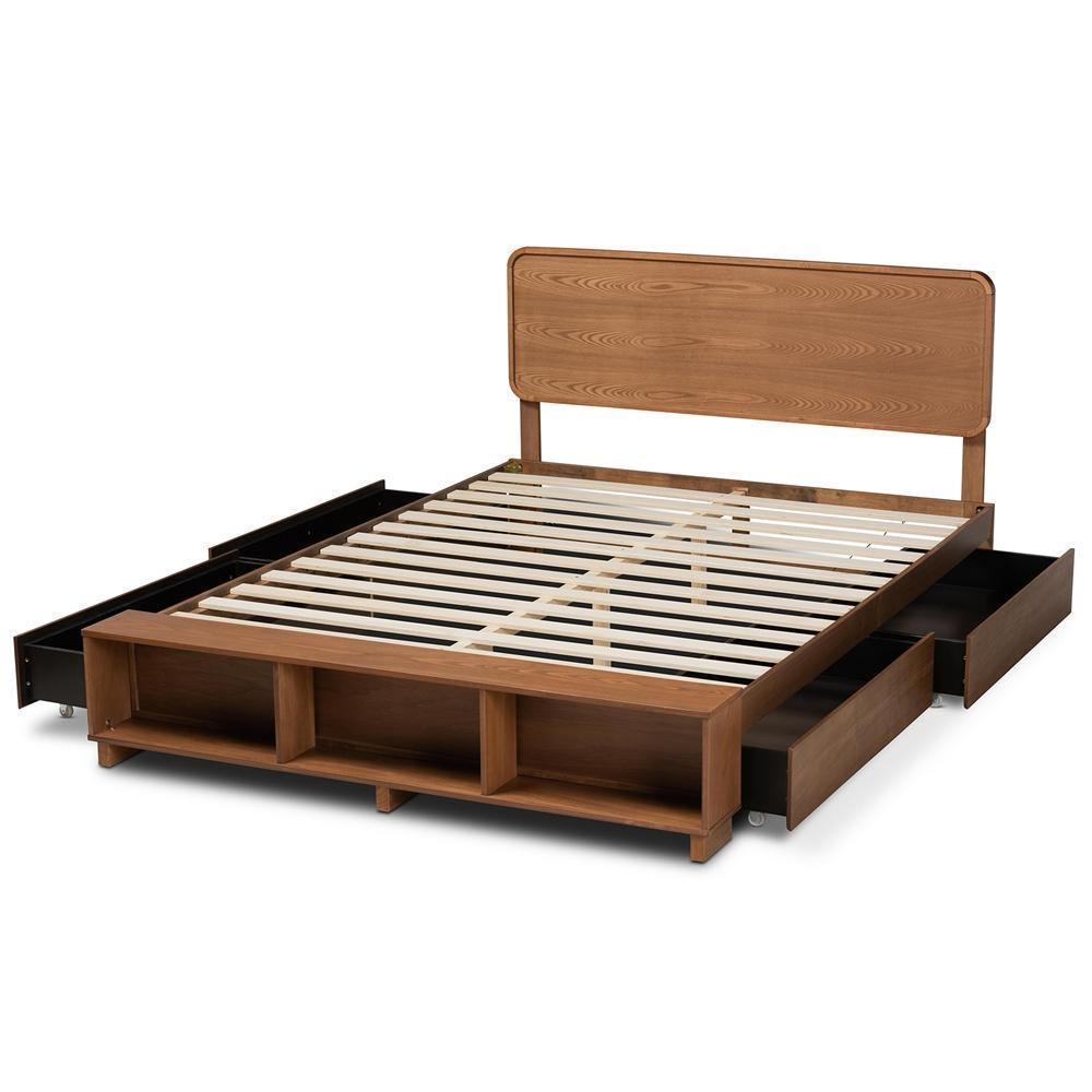 Vita Modern Transitional Ash Walnut Brown Finished Wood 4-Drawer Queen Size Platform Storage Bed FredCo