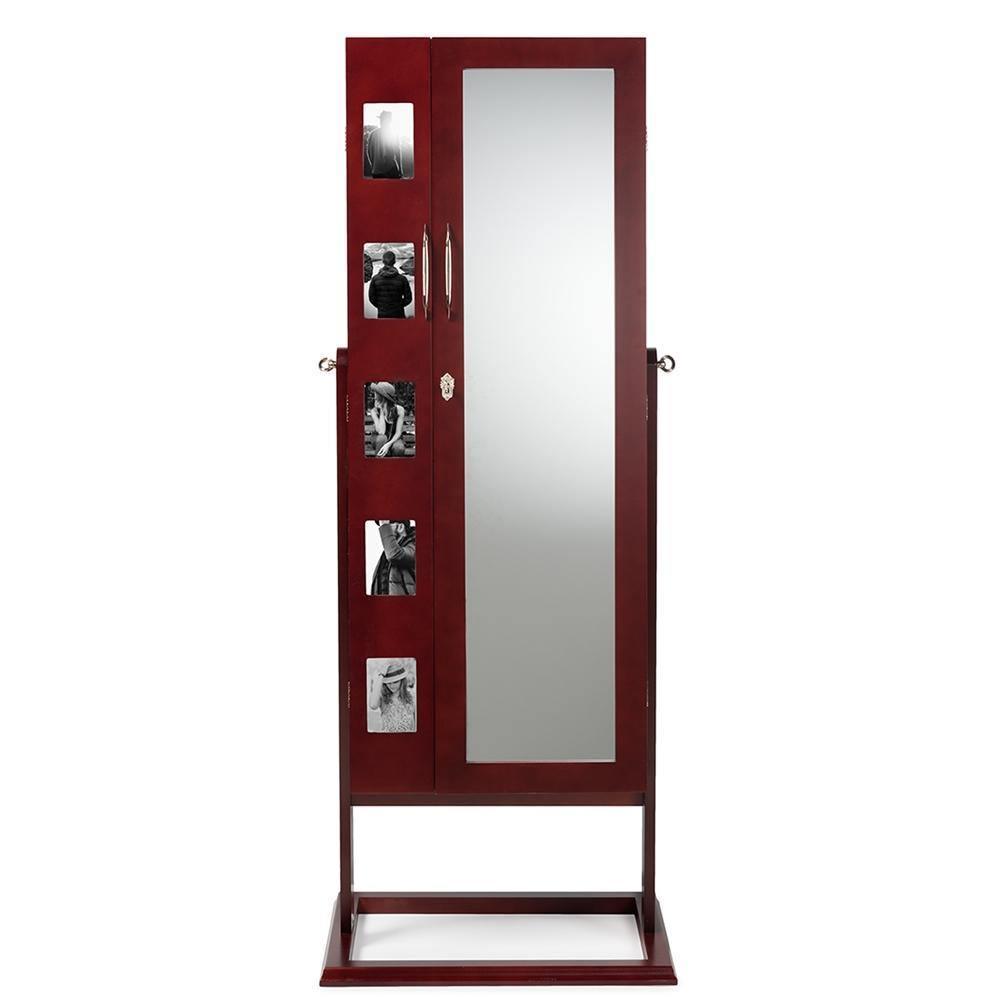 Vittoria Brown Finish Wood Square Foot Floor Standing Double Door Storage Jewelry Armoire Cabinet FredCo