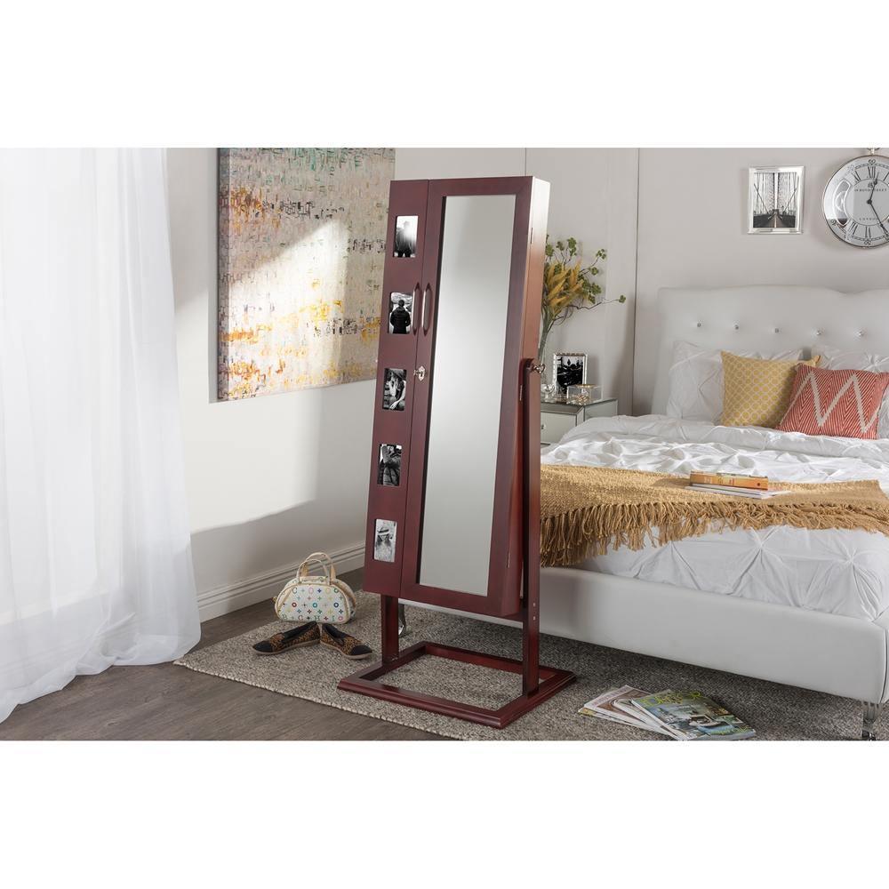 Vittoria Brown Finish Wood Square Foot Floor Standing Double Door Storage Jewelry Armoire Cabinet FredCo