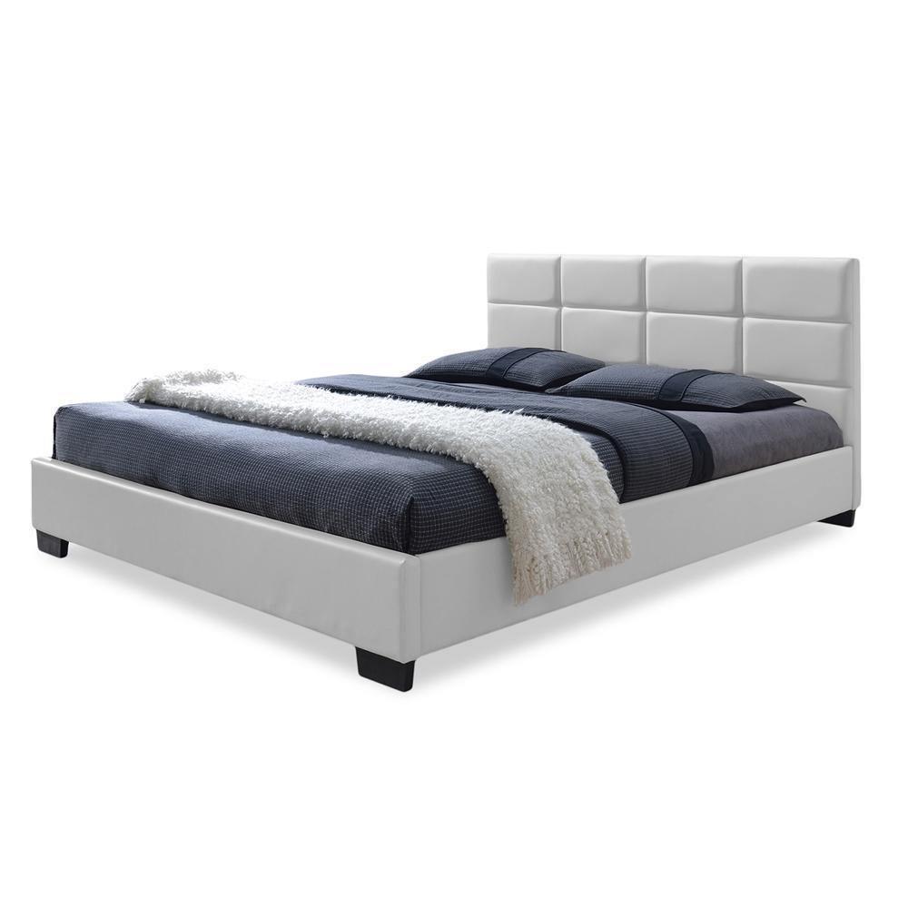 Vivaldi Modern and Contemporary White Faux Leather Padded Platform Base Full Size Bed Frame FredCo