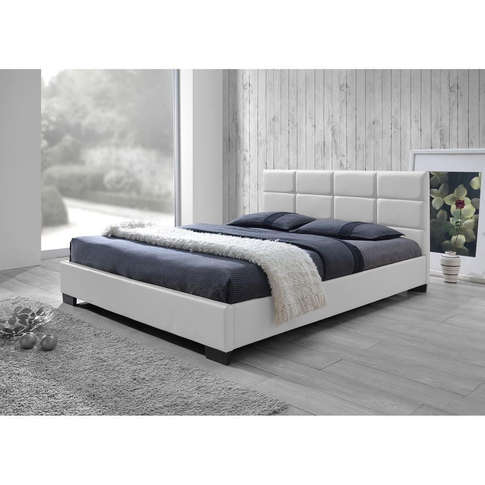 Vivaldi Modern and Contemporary White Faux Leather Padded Platform Base Full Size Bed Frame FredCo