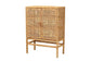 Vivan Modern Bohemian Natural Brown Rattan and Mahogany Wood 3-Shelf Storage Cabinet FredCo