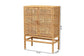 Vivan Modern Bohemian Natural Brown Rattan and Mahogany Wood 3-Shelf Storage Cabinet FredCo