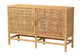 Vivan Modern Bohemian Natural Brown Rattan and Mahogany Wood Storage Cabinet FredCo