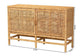 Vivan Modern Bohemian Natural Brown Rattan and Mahogany Wood Storage Cabinet FredCo