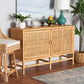 Vivan Modern Bohemian Natural Brown Rattan and Mahogany Wood Storage Cabinet FredCo