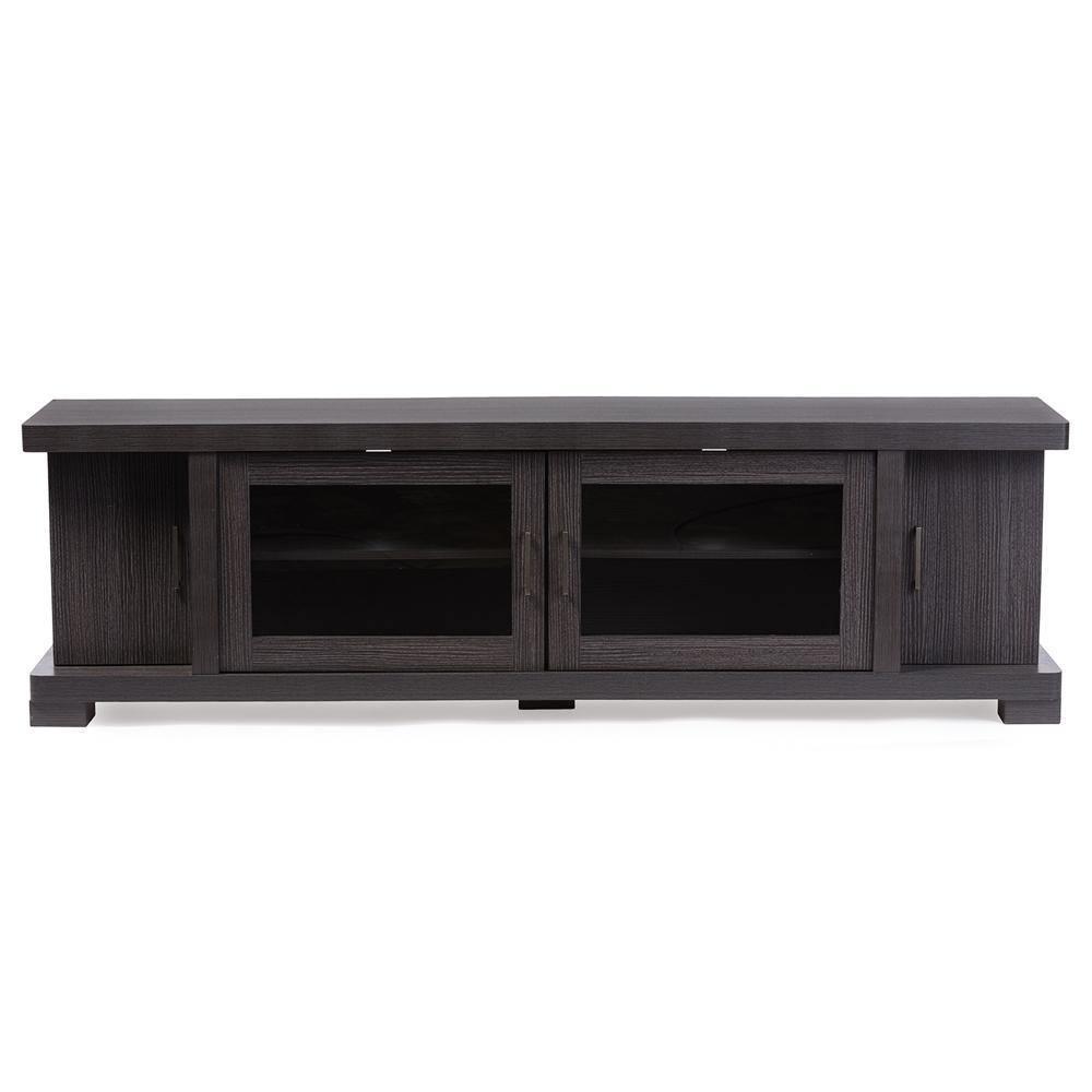 Viveka 70-Inch Greyish Dark Brown Wood TV Cabinet with 2 Glass Doors and 2 Doors FredCo