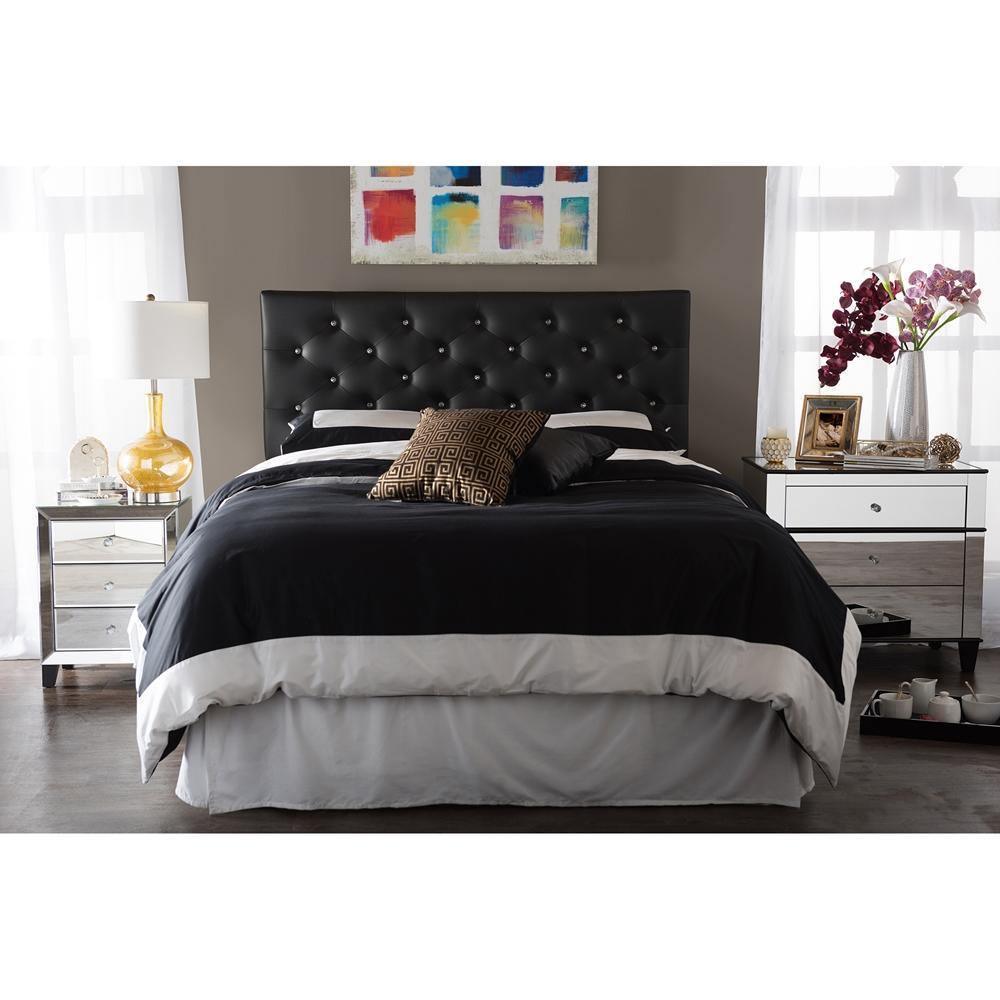 Viviana Modern and Contemporary Black Faux Leather Upholstered Button-tufted Full Size Headboard FredCo