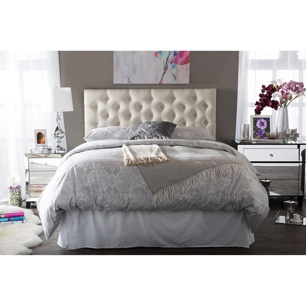 Viviana Modern and Contemporary Light Beige Fabric Upholstered Button-tufted Queen Size Headboard FredCo