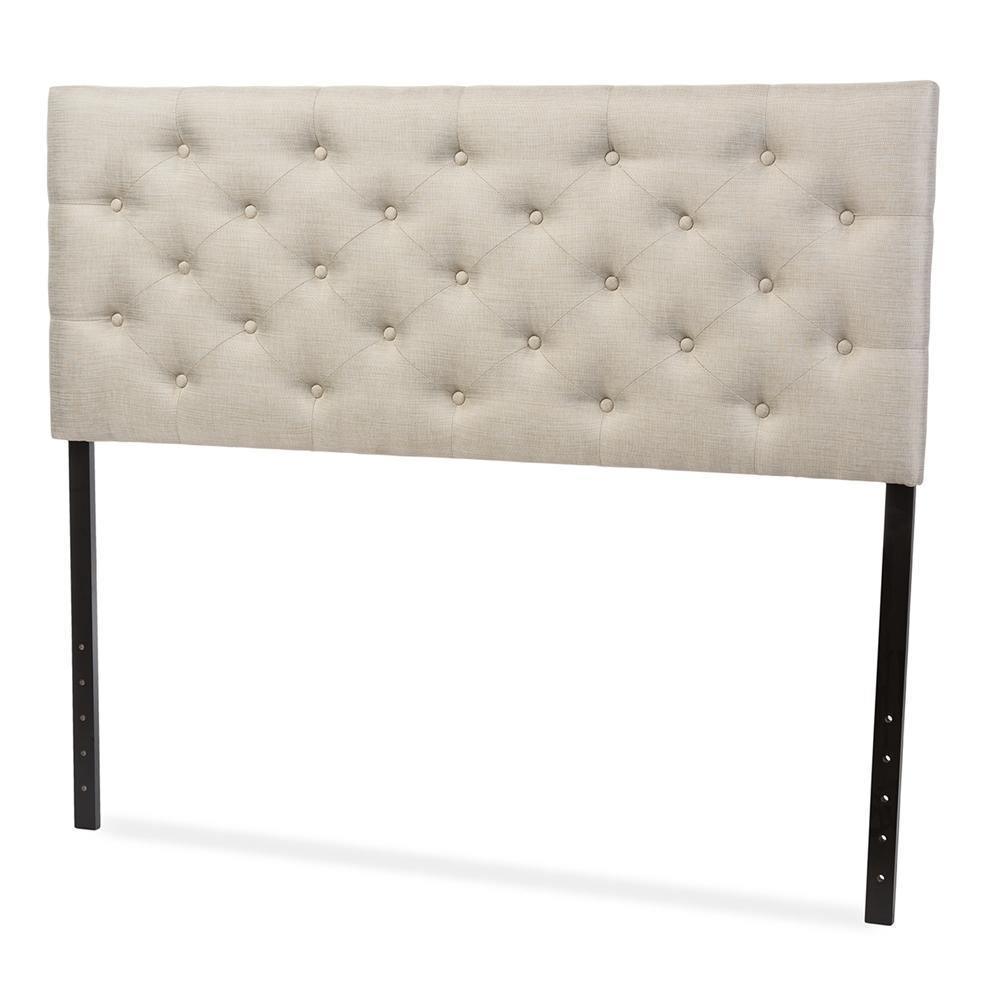 Viviana Modern and Contemporary Light Beige Fabric Upholstered Button-tufted Queen Size Headboard FredCo