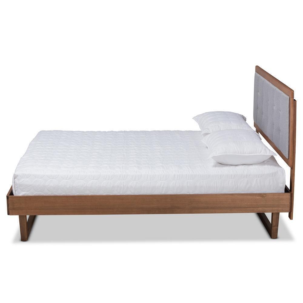 Viviana Modern and Contemporary Light Grey Fabric Upholstered and Ash Walnut Finished Wood Full Size Platform Bed FredCo