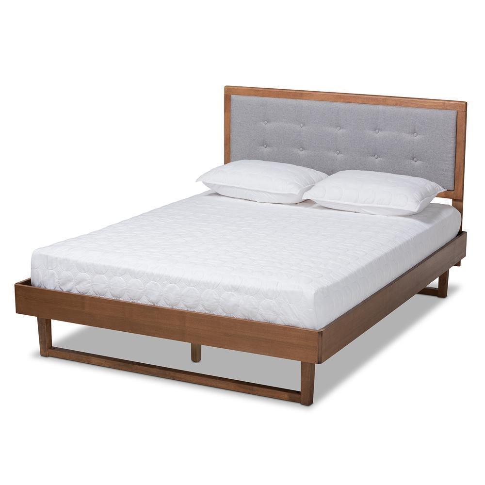 Viviana Modern and Contemporary Light Grey Fabric Upholstered and Ash Walnut Finished Wood Full Size Platform Bed FredCo