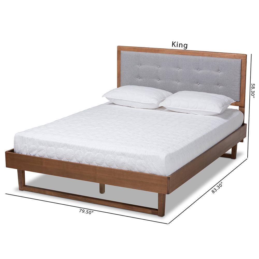 Viviana Modern and Contemporary Light Grey Fabric Upholstered and Ash Walnut Finished Wood Queen Size Platform Bed FredCo