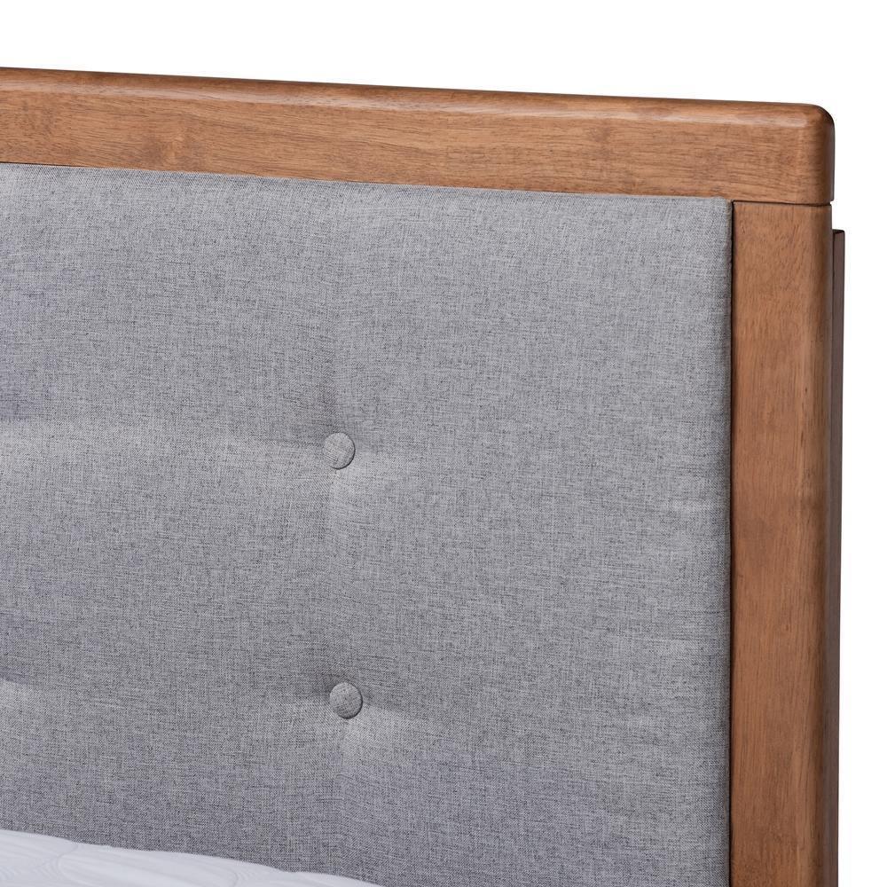 Viviana Modern and Contemporary Light Grey Fabric Upholstered and Ash Walnut Finished Wood Queen Size Platform Bed FredCo