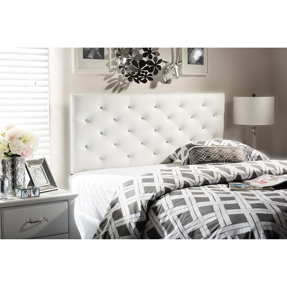 Viviana Modern and Contemporary White Faux Leather Upholstered Button-tufted Queen Size Headboard FredCo