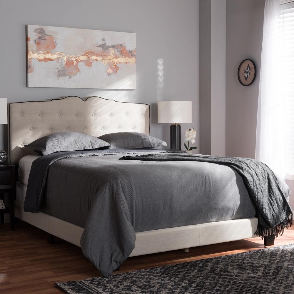 Vivienne Modern and Contemporary Light Beige Fabric Upholstered Full Size Bed FredCo