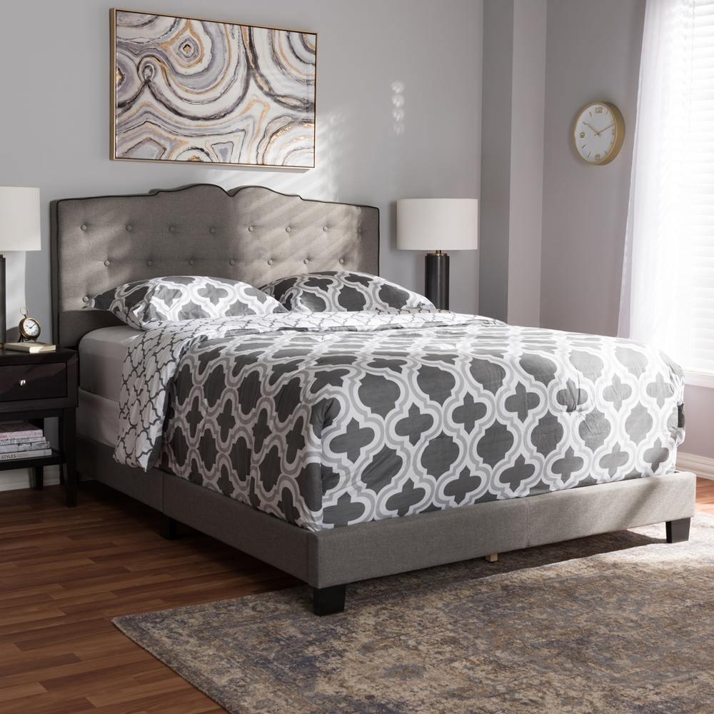 Vivienne Modern and Contemporary Light Grey Fabric Upholstered Queen Size Bed FredCo