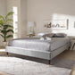 Volden Glam and Luxe Charcoal Velvet Fabric Upholstered King Size Wood Platform Bed Frame with Gold-Tone Leg Tips FredCo