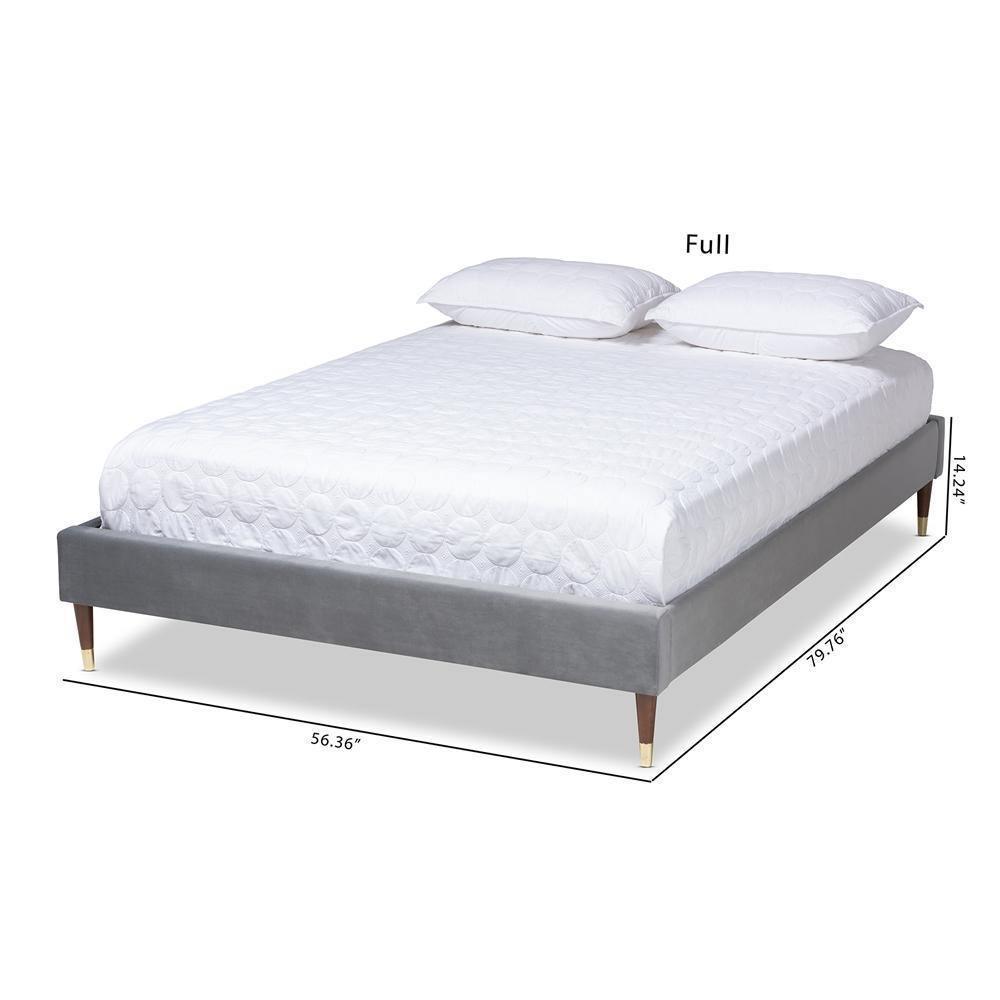Volden Glam and Luxe Charcoal Velvet Fabric Upholstered King Size Wood Platform Bed Frame with Gold-Tone Leg Tips FredCo