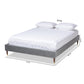 Volden Glam and Luxe Charcoal Velvet Fabric Upholstered King Size Wood Platform Bed Frame with Gold-Tone Leg Tips FredCo