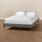 Volden Glam and Luxe Charcoal Velvet Fabric Upholstered King Size Wood Platform Bed Frame with Gold-Tone Leg Tips FredCo