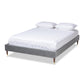 Volden Glam and Luxe Charcoal Velvet Fabric Upholstered King Size Wood Platform Bed Frame with Gold-Tone Leg Tips FredCo