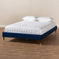 Volden Glam and Navy Blue Velvet Fabric Upholstered King Size Wood Platform Bed Frame with Gold-Tone Leg Tips FredCo